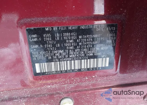 2013 Subaru Outback 2.5I Limited from USA, damaged, VIN 4S4BRBKC3D3281230